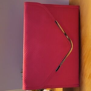 NWT BCBGeneration Faux Snakeskin Hot Pink Clutch w Silver Detail